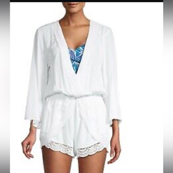 La Blanca White Crochet Swim Romper Size Medium - Picture 1 of 5